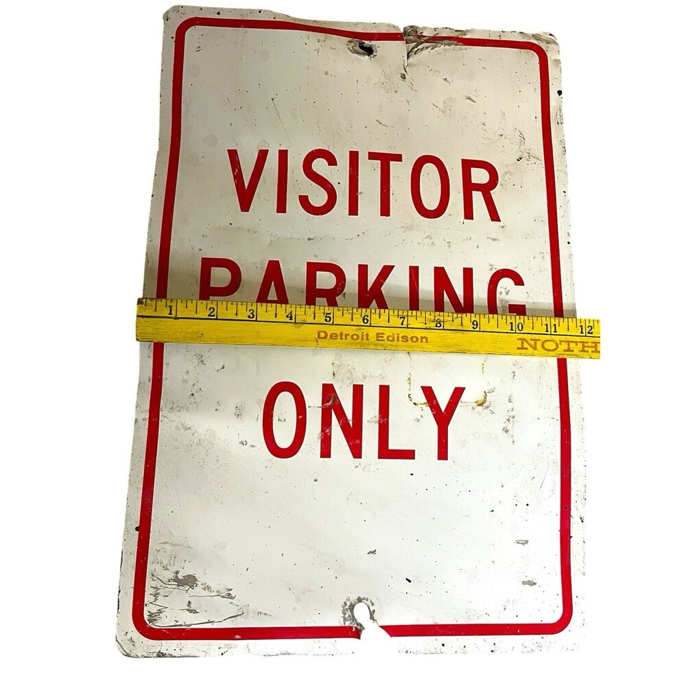 Visitor Parking Only Metal Sign Red White Industrial Garage Decor Distressed - Picture 3 of 4